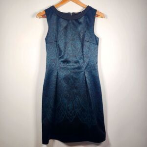 Elie Tahari Silk Black Green Paisley Back Zip Dress Size 2